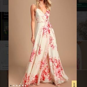 Lulu’sCream and Coral Floral Print Wrap Maxi Dress